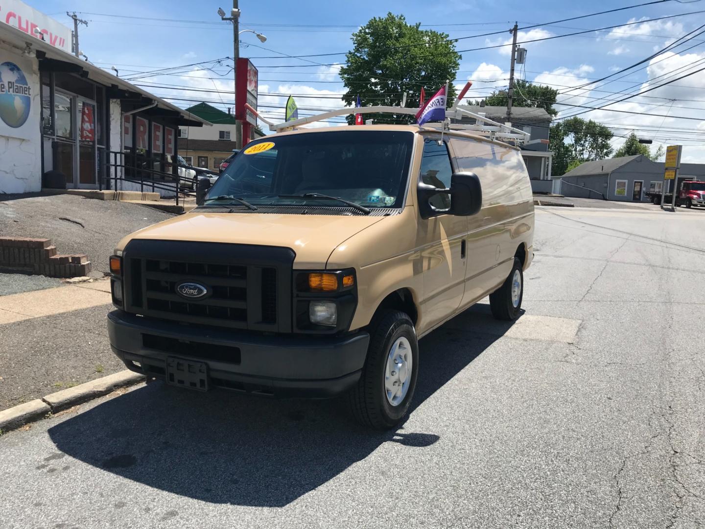 2011 Tan /Gray Ford E-Series Van E250 (1FTNE2EW5BD) with an 4.8 V8 engine, Automatic transmission, located at 577 Chester Pike, Prospect Park, PA, 19076, (610) 237-1015, 39.886154, -75.302338 - 2011 Ford E250 Cargo Van: Ladder racks, shelving, heavy duty partition, power inverter, fully metal body, FLEET MAINTAINED, runs LIKE NEW! This vehicle comes inspected and has been given a bumper to bumper safety check. It is very clean, reliable, and well maintained. We offer a unique pay plan t - Photo#2